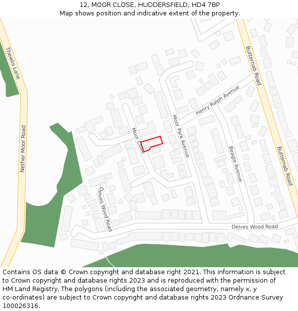 12, MOOR CLOSE, HUDDERSFIELD, HD4 7BP: Location map and indicative extent of plot