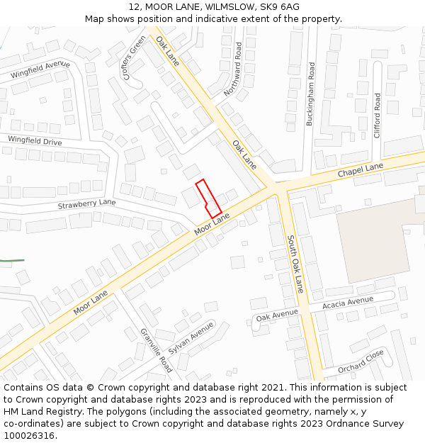 12, MOOR LANE, WILMSLOW, SK9 6AG: Location map and indicative extent of plot