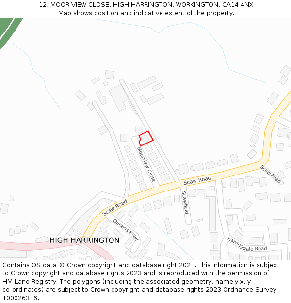 12, MOOR VIEW CLOSE, HIGH HARRINGTON, WORKINGTON, CA14 4NX: Location map and indicative extent of plot