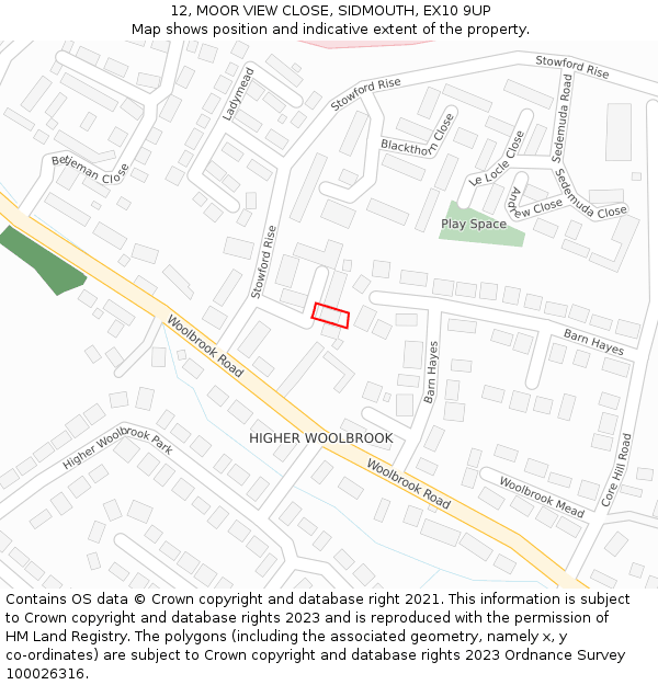 12, MOOR VIEW CLOSE, SIDMOUTH, EX10 9UP: Location map and indicative extent of plot