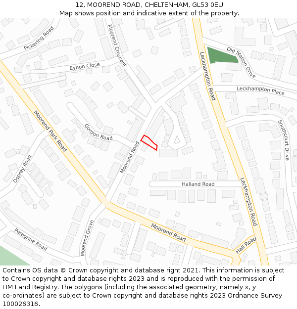 12, MOOREND ROAD, CHELTENHAM, GL53 0EU: Location map and indicative extent of plot