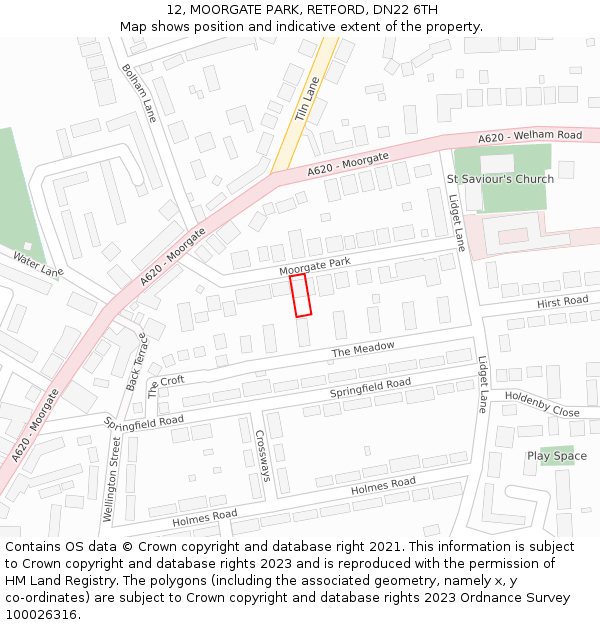 12, MOORGATE PARK, RETFORD, DN22 6TH: Location map and indicative extent of plot