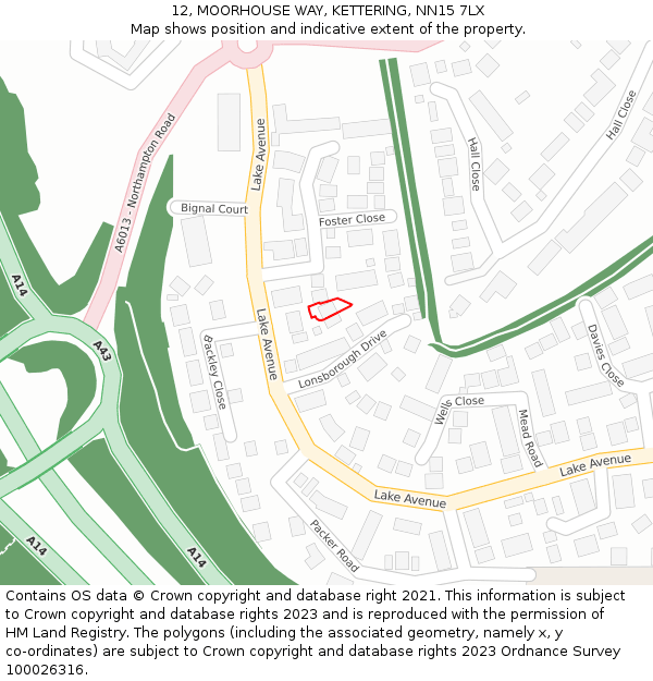 12, MOORHOUSE WAY, KETTERING, NN15 7LX: Location map and indicative extent of plot