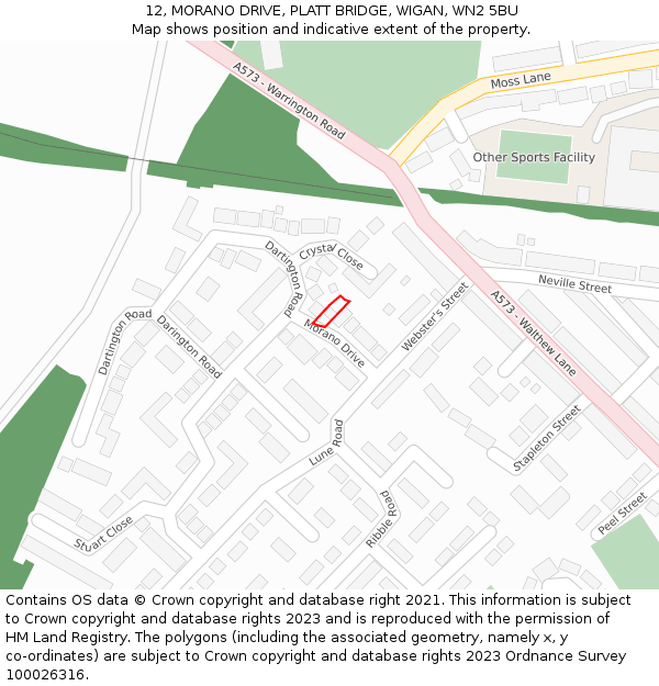 12, MORANO DRIVE, PLATT BRIDGE, WIGAN, WN2 5BU: Location map and indicative extent of plot