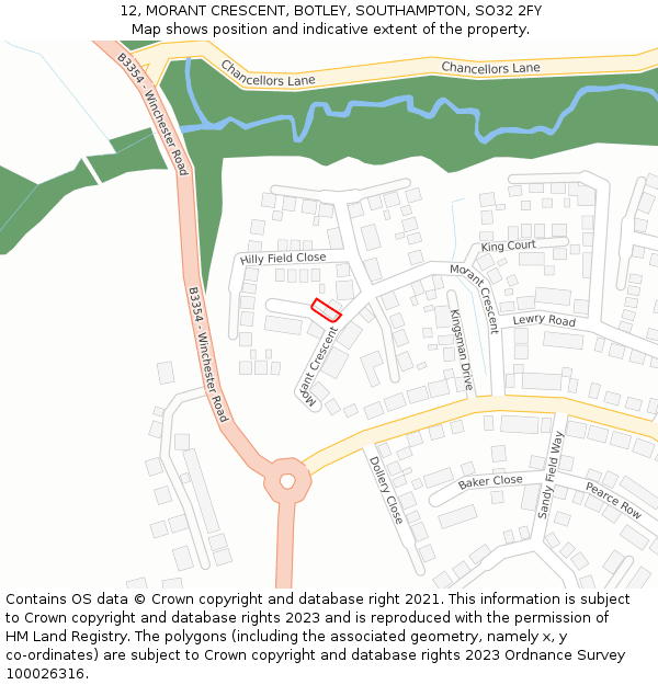 12, MORANT CRESCENT, BOTLEY, SOUTHAMPTON, SO32 2FY: Location map and indicative extent of plot