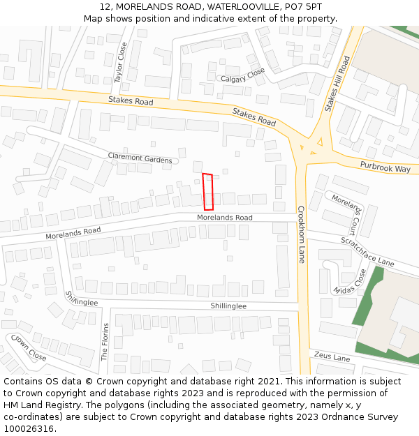 12, MORELANDS ROAD, WATERLOOVILLE, PO7 5PT: Location map and indicative extent of plot