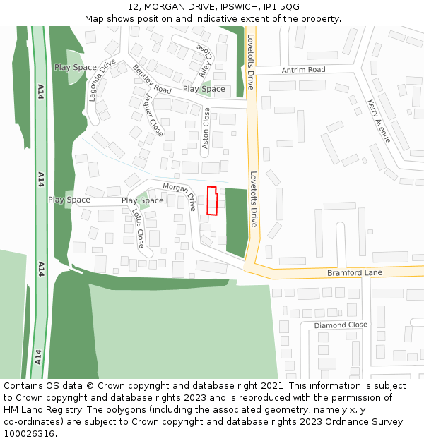 12, MORGAN DRIVE, IPSWICH, IP1 5QG: Location map and indicative extent of plot
