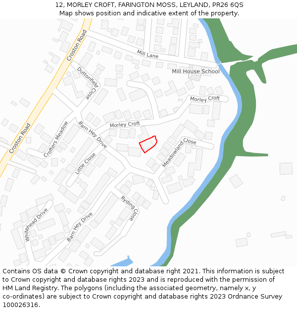 12, MORLEY CROFT, FARINGTON MOSS, LEYLAND, PR26 6QS: Location map and indicative extent of plot