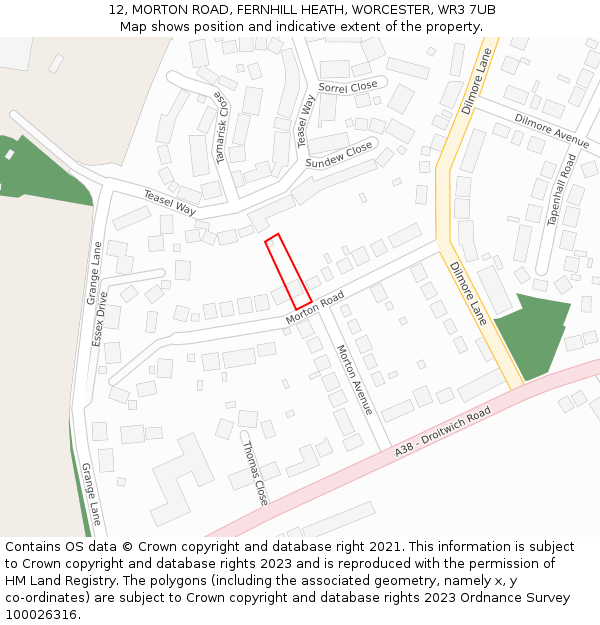 12, MORTON ROAD, FERNHILL HEATH, WORCESTER, WR3 7UB: Location map and indicative extent of plot
