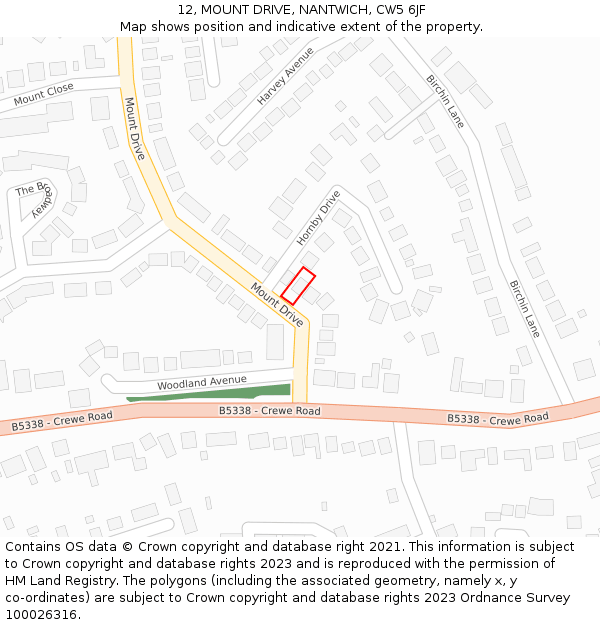 12, MOUNT DRIVE, NANTWICH, CW5 6JF: Location map and indicative extent of plot