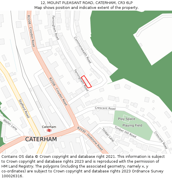 12, MOUNT PLEASANT ROAD, CATERHAM, CR3 6LP: Location map and indicative extent of plot