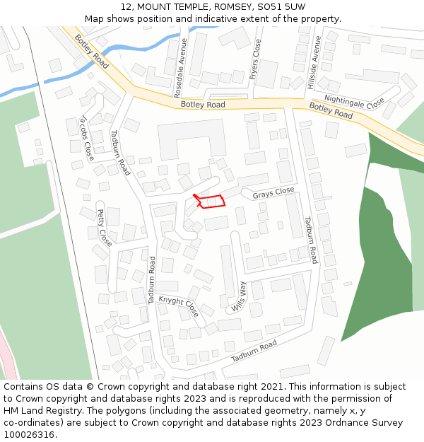 12, MOUNT TEMPLE, ROMSEY, SO51 5UW: Location map and indicative extent of plot