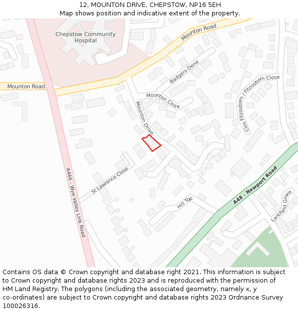 12, MOUNTON DRIVE, CHEPSTOW, NP16 5EH: Location map and indicative extent of plot