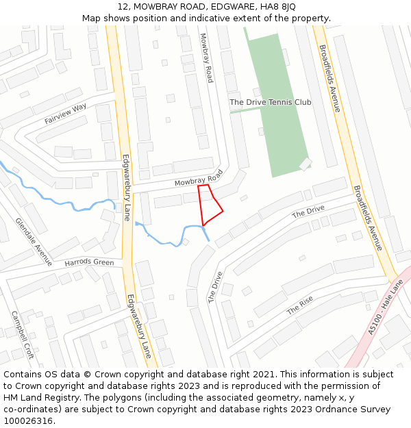 12, MOWBRAY ROAD, EDGWARE, HA8 8JQ: Location map and indicative extent of plot