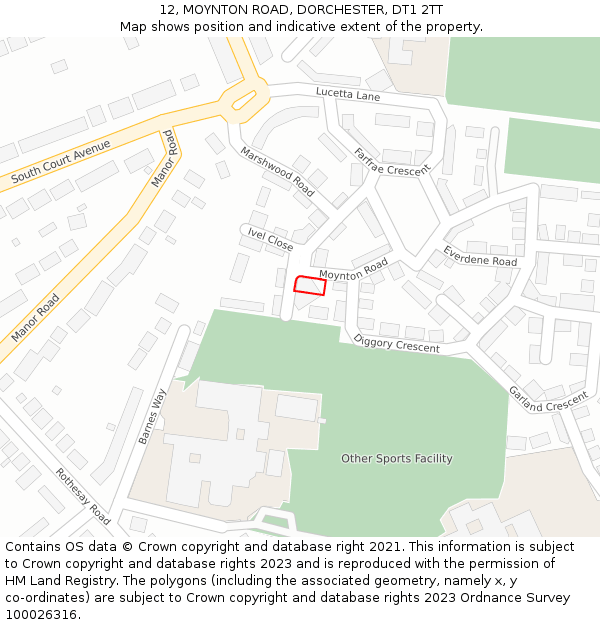 12, MOYNTON ROAD, DORCHESTER, DT1 2TT: Location map and indicative extent of plot