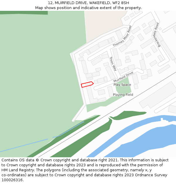 12, MUIRFIELD DRIVE, WAKEFIELD, WF2 8SH: Location map and indicative extent of plot