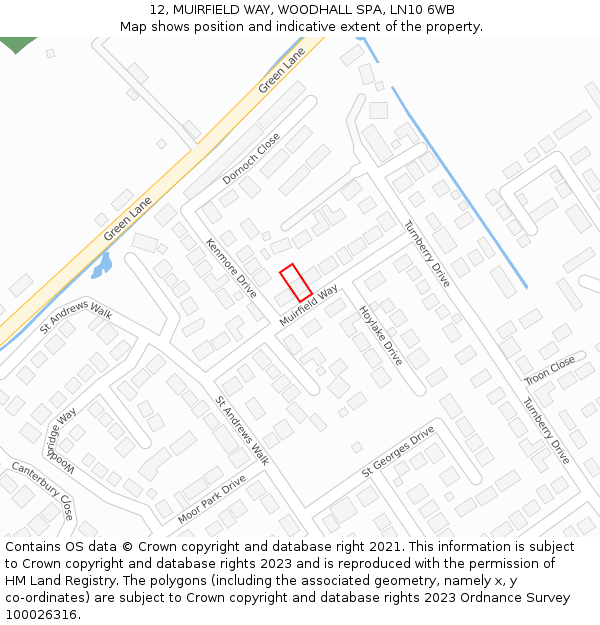 12, MUIRFIELD WAY, WOODHALL SPA, LN10 6WB: Location map and indicative extent of plot