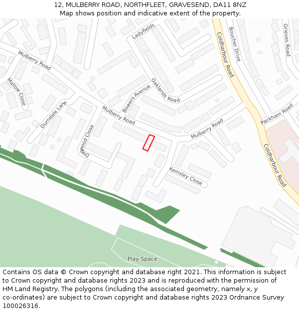 12, MULBERRY ROAD, NORTHFLEET, GRAVESEND, DA11 8NZ: Location map and indicative extent of plot