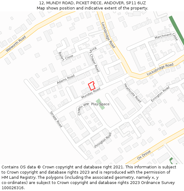 12, MUNDY ROAD, PICKET PIECE, ANDOVER, SP11 6UZ: Location map and indicative extent of plot