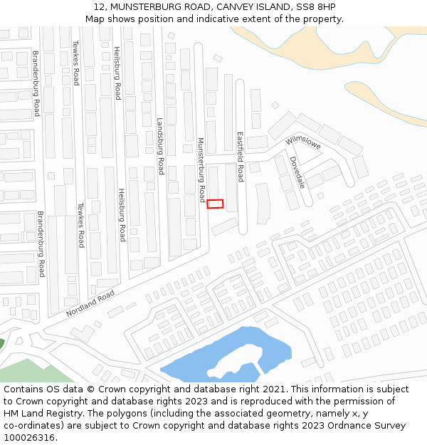 12, MUNSTERBURG ROAD, CANVEY ISLAND, SS8 8HP: Location map and indicative extent of plot