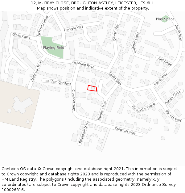 12, MURRAY CLOSE, BROUGHTON ASTLEY, LEICESTER, LE9 6HH: Location map and indicative extent of plot