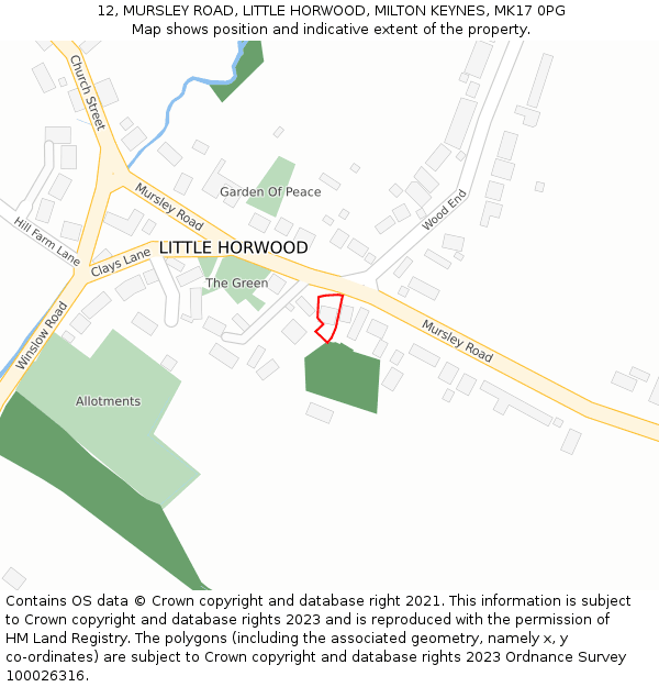 12, MURSLEY ROAD, LITTLE HORWOOD, MILTON KEYNES, MK17 0PG: Location map and indicative extent of plot