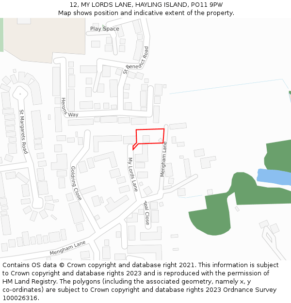 12, MY LORDS LANE, HAYLING ISLAND, PO11 9PW: Location map and indicative extent of plot