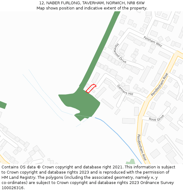 12, NABER FURLONG, TAVERHAM, NORWICH, NR8 6XW: Location map and indicative extent of plot