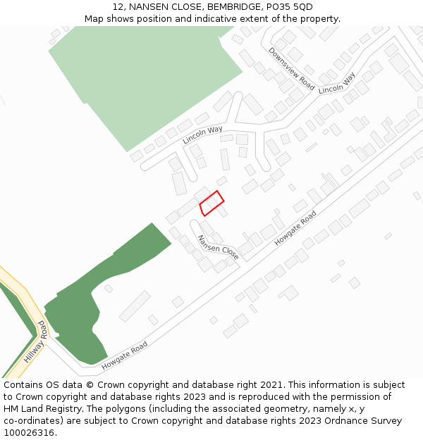 12, NANSEN CLOSE, BEMBRIDGE, PO35 5QD: Location map and indicative extent of plot