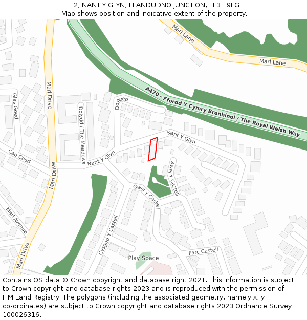 12, NANT Y GLYN, LLANDUDNO JUNCTION, LL31 9LG: Location map and indicative extent of plot