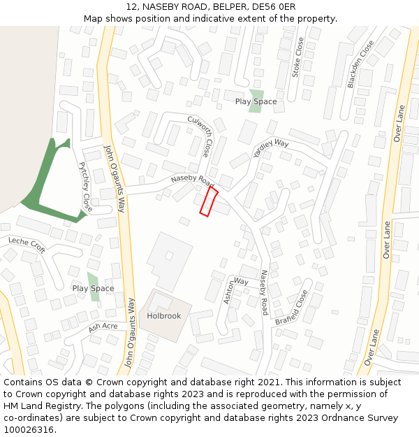 12, NASEBY ROAD, BELPER, DE56 0ER: Location map and indicative extent of plot