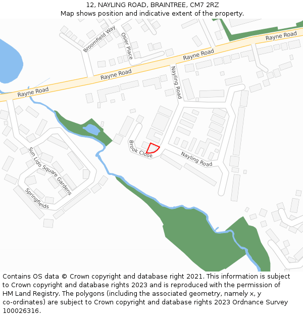 12, NAYLING ROAD, BRAINTREE, CM7 2RZ: Location map and indicative extent of plot