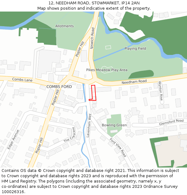 12, NEEDHAM ROAD, STOWMARKET, IP14 2AN: Location map and indicative extent of plot