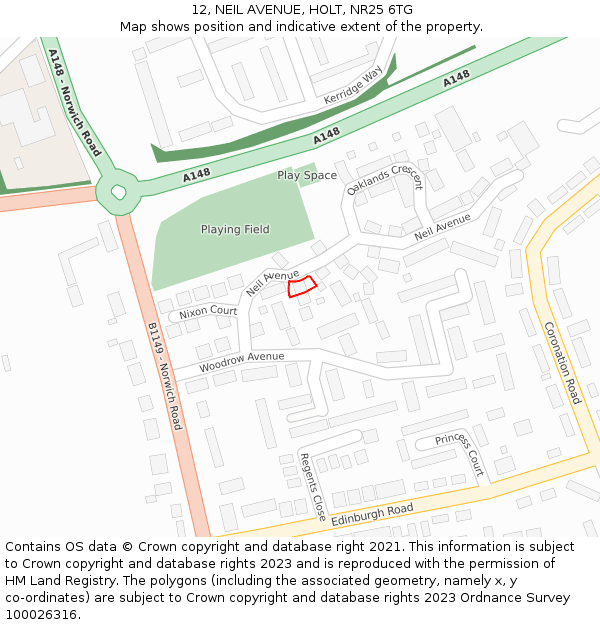 12, NEIL AVENUE, HOLT, NR25 6TG: Location map and indicative extent of plot