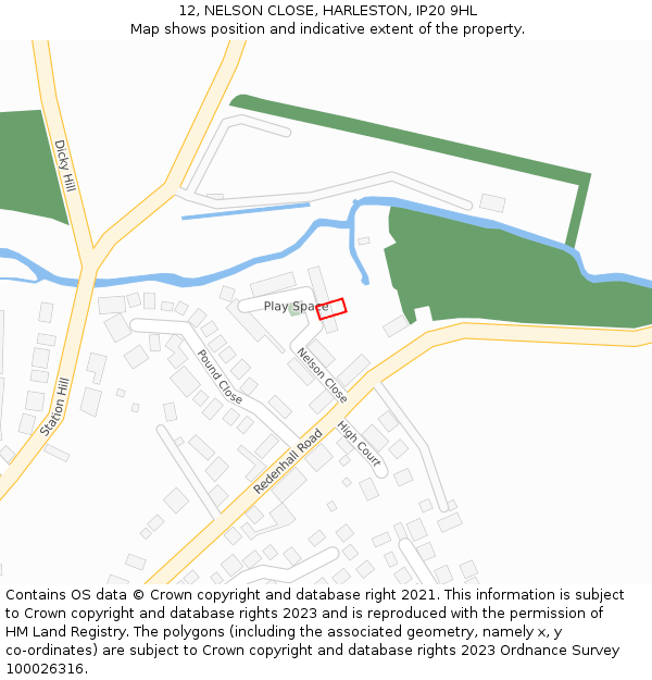 12, NELSON CLOSE, HARLESTON, IP20 9HL: Location map and indicative extent of plot