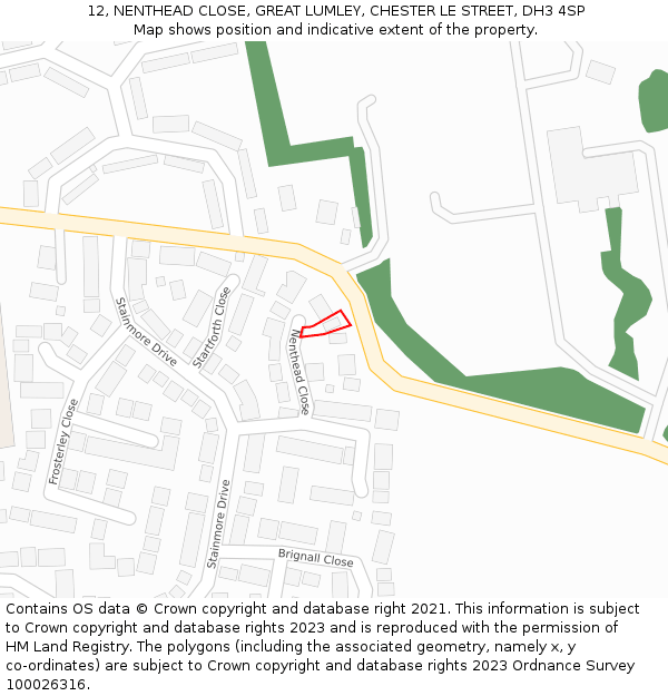 12, NENTHEAD CLOSE, GREAT LUMLEY, CHESTER LE STREET, DH3 4SP: Location map and indicative extent of plot