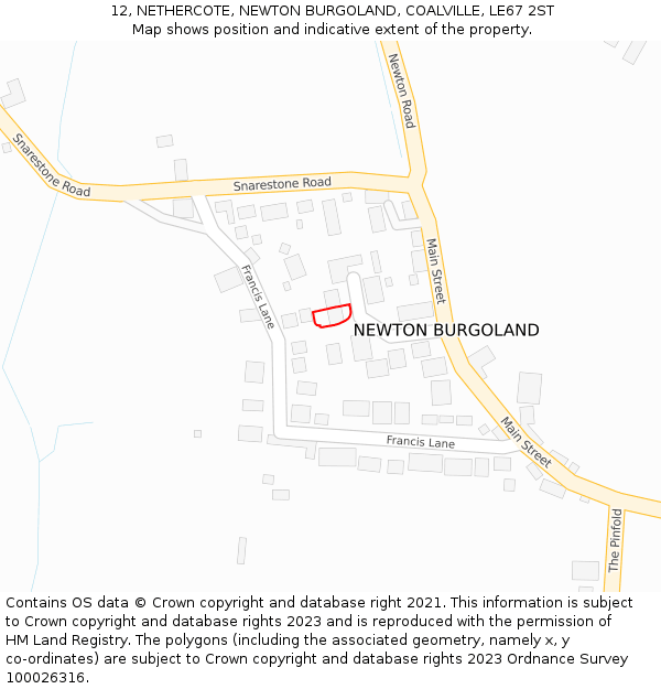 12, NETHERCOTE, NEWTON BURGOLAND, COALVILLE, LE67 2ST: Location map and indicative extent of plot