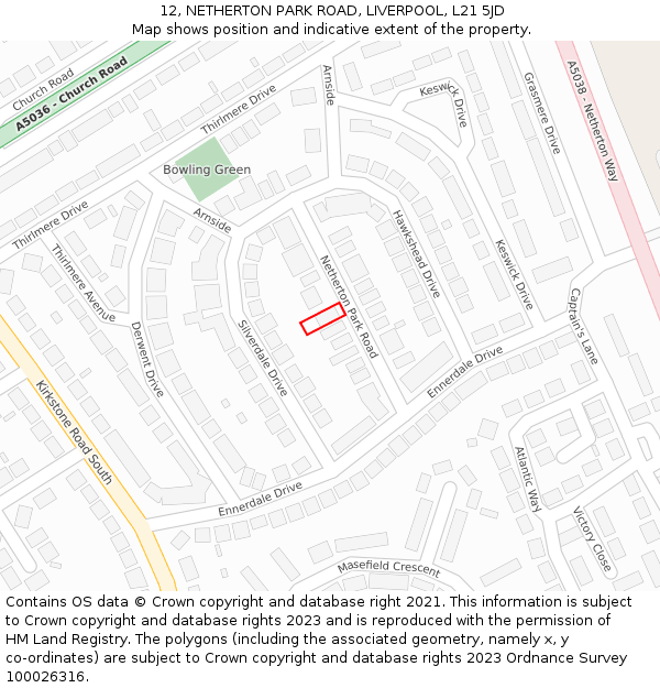 12, NETHERTON PARK ROAD, LIVERPOOL, L21 5JD: Location map and indicative extent of plot