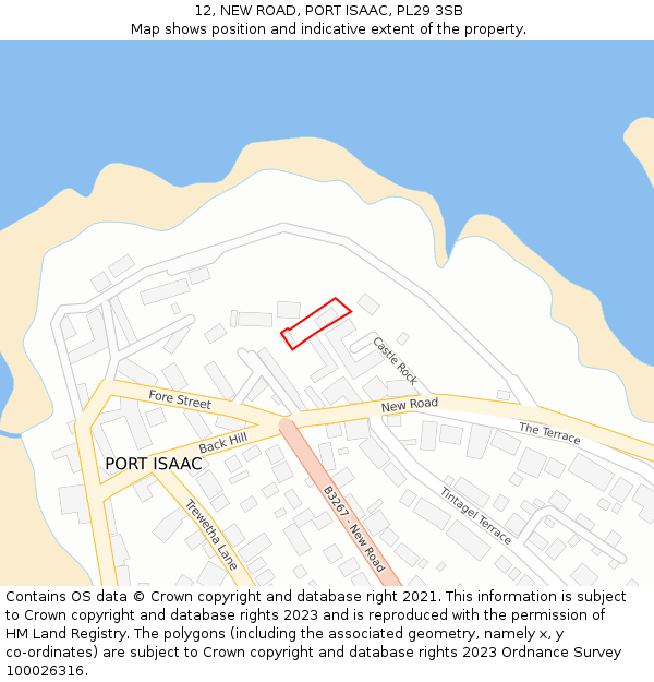 12, NEW ROAD, PORT ISAAC, PL29 3SB: Location map and indicative extent of plot