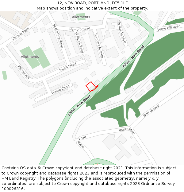 12, NEW ROAD, PORTLAND, DT5 1LE: Location map and indicative extent of plot