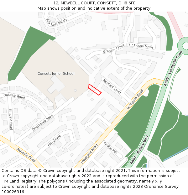 12, NEWBELL COURT, CONSETT, DH8 6FE: Location map and indicative extent of plot