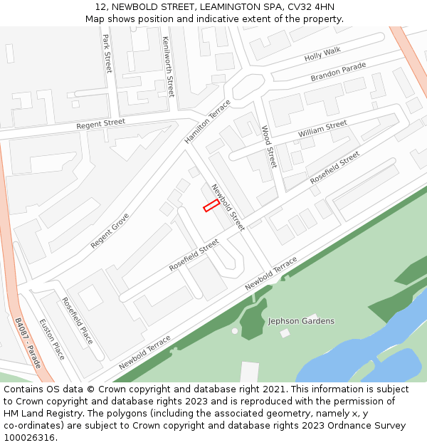 12, NEWBOLD STREET, LEAMINGTON SPA, CV32 4HN: Location map and indicative extent of plot