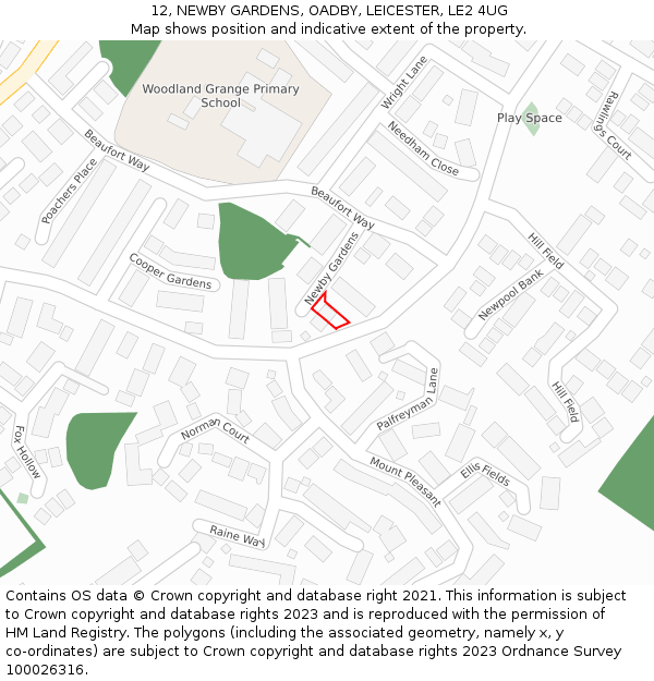 12, NEWBY GARDENS, OADBY, LEICESTER, LE2 4UG: Location map and indicative extent of plot