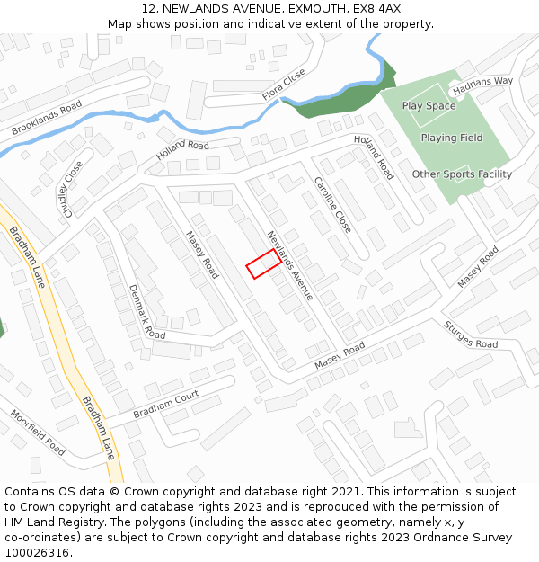 12, NEWLANDS AVENUE, EXMOUTH, EX8 4AX: Location map and indicative extent of plot