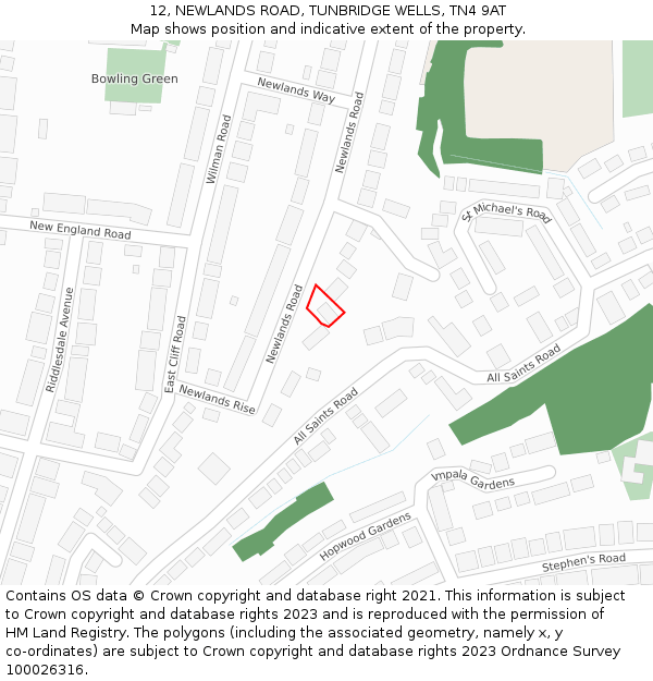 12, NEWLANDS ROAD, TUNBRIDGE WELLS, TN4 9AT: Location map and indicative extent of plot