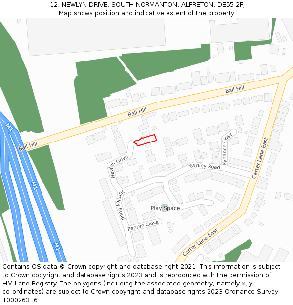 12, NEWLYN DRIVE, SOUTH NORMANTON, ALFRETON, DE55 2FJ: Location map and indicative extent of plot