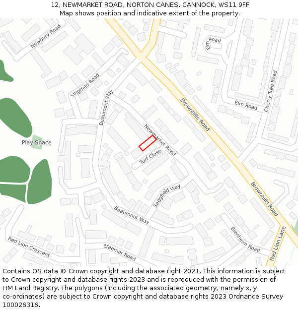 12, NEWMARKET ROAD, NORTON CANES, CANNOCK, WS11 9FF: Location map and indicative extent of plot