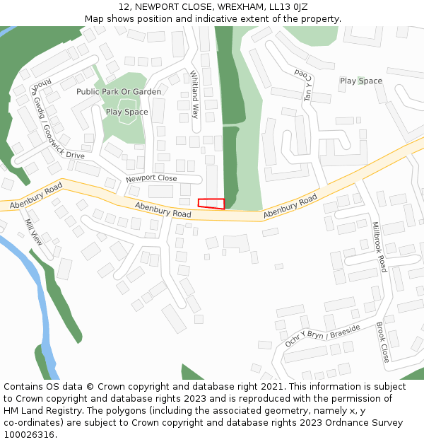 12, NEWPORT CLOSE, WREXHAM, LL13 0JZ: Location map and indicative extent of plot