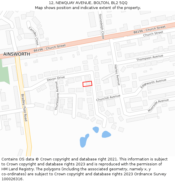 12, NEWQUAY AVENUE, BOLTON, BL2 5QQ: Location map and indicative extent of plot