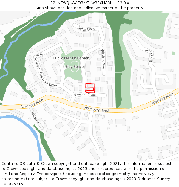 12, NEWQUAY DRIVE, WREXHAM, LL13 0JX: Location map and indicative extent of plot